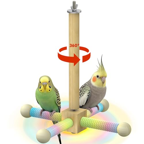 Pawfly 360° Rotating Bird Perch Toy, Interactive Spinning Bird Stand
