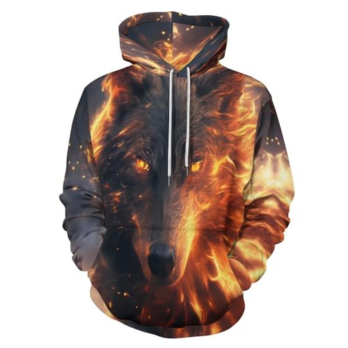 Sweat à capuche loup mélancolique pull homme imprimé fantastique noir