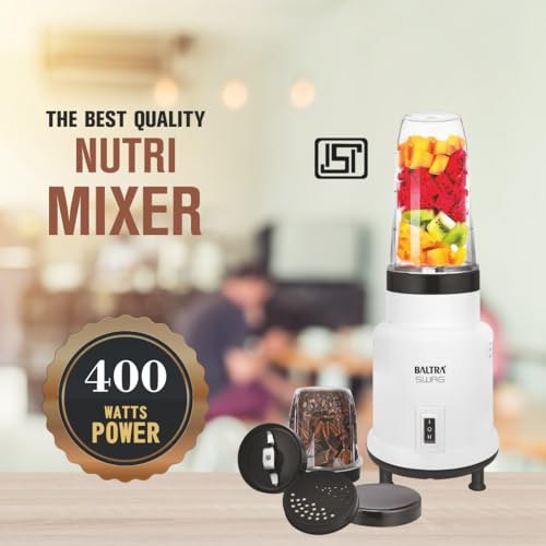 Image of Baltra Swag Nutri 2 Jar Mixer Grinder for Smoothies, Chutney & Shakes, Long Lasting Shock Proof Abs Body, Powerful 400 Watt Heavy Duty Motor Bullet Mixer Grinder Juicer Mixi - 2 Year Warranty