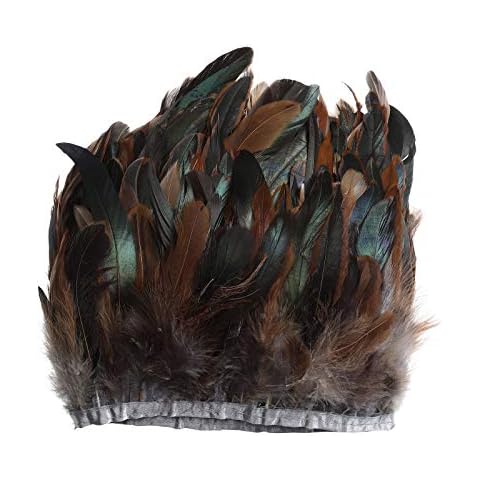 Rooster Hackle Feathers Fringe Trim - Natural Feather Trim for Crafts Sewing Costume Width 5-7 inches Pack of 5 Yards(Grey) Cover