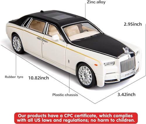 Image of Metal Pull Back Diecast Car 1:24 Big Rolls Royce Upgraded Pull Back Car Model with Sound Light Boys Gifts Toys for Kids【Pack of 1】