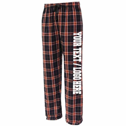 Black Orange Unisex Flannel Pajama Pants Your Custom Text