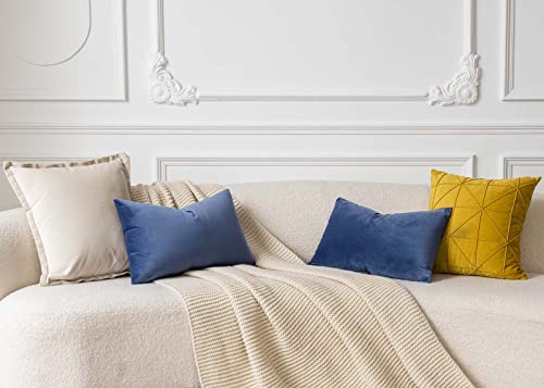 Image of Blue 12x20 Throw Lumbar Pillow Covers Decorative Cushion Covers Set of 2 | Soft Velvet Pillow Cases with Invisible Zipper for Modern Couch Sofa Bed Living Room Bedroom Home Decor