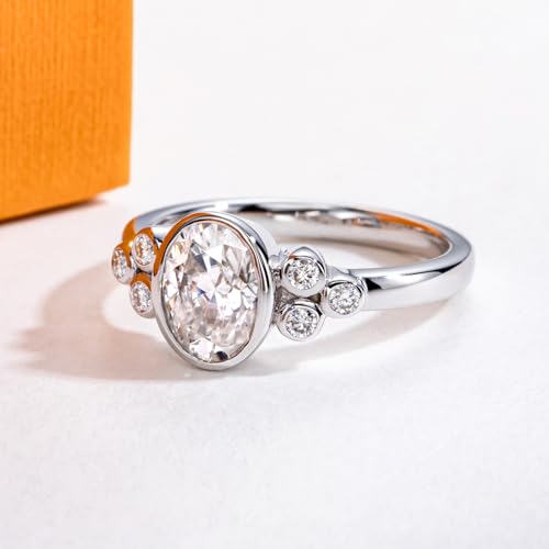 Moissanite Engagement Rings 1.5/1.65CTTW D Color VVS1 Clarity 925 Sterling Silver Oval Cut Bezel Wedding Promise Anniversary Rings Set for Women with Certificate3