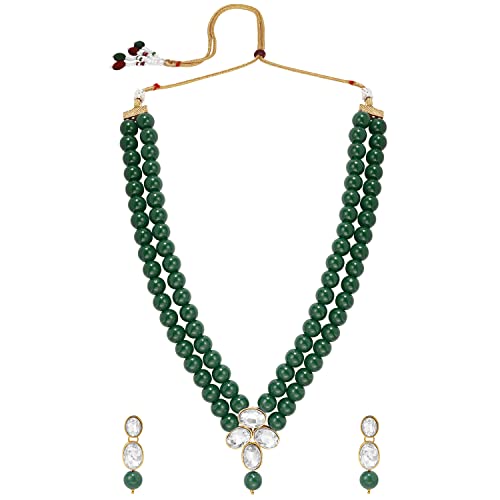 Image of Peora Crystal Faux Pearl Kundan Necklace & Jewelry Set Gift for Women