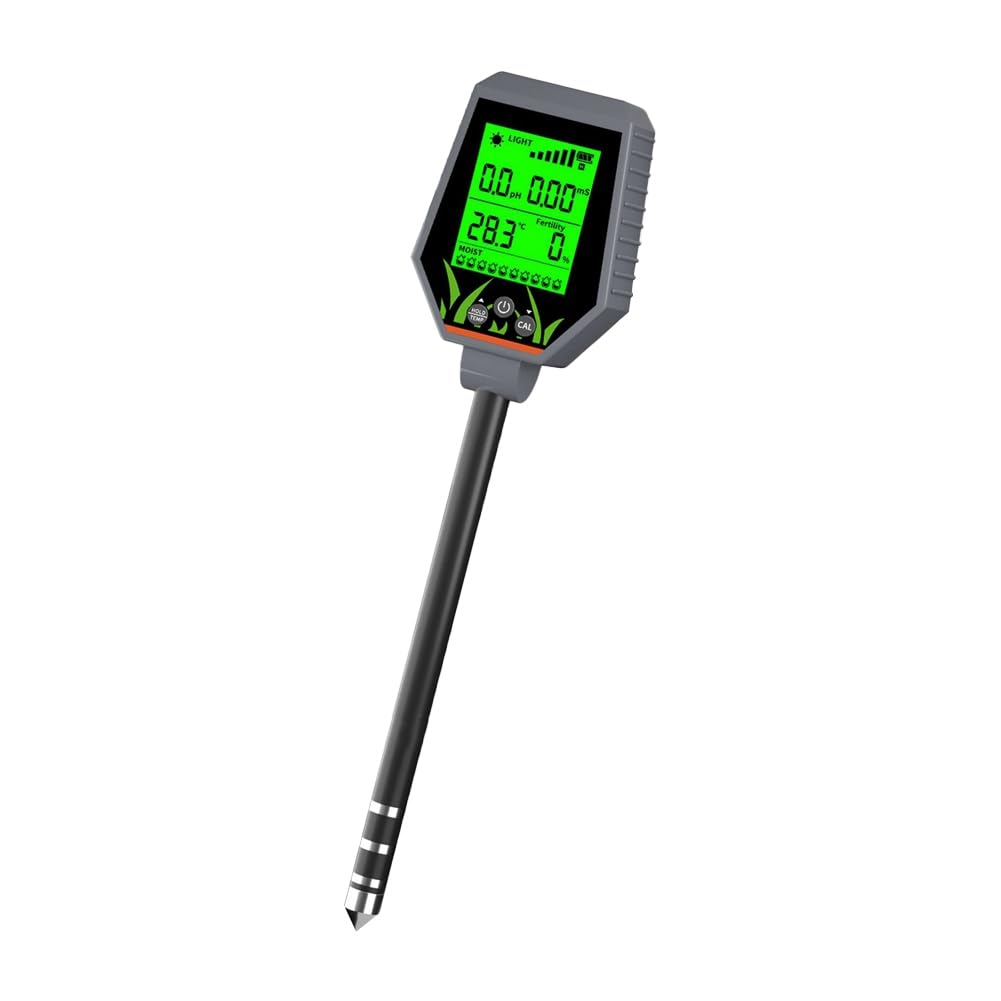 6-In-1-Bodentester, PH-Meter/EC/Lichtintensität/Fruchtbarkeit, Temperatur und Luftfeuchtigkeit, Boden-Obstgarten-Komposttester