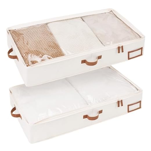 StorageWorks Underbed Storage Box, Under Bed Clothes Organizer With Sturdy Structure and Ultra Thick Fabric, Ivory White, Large, 2 pack