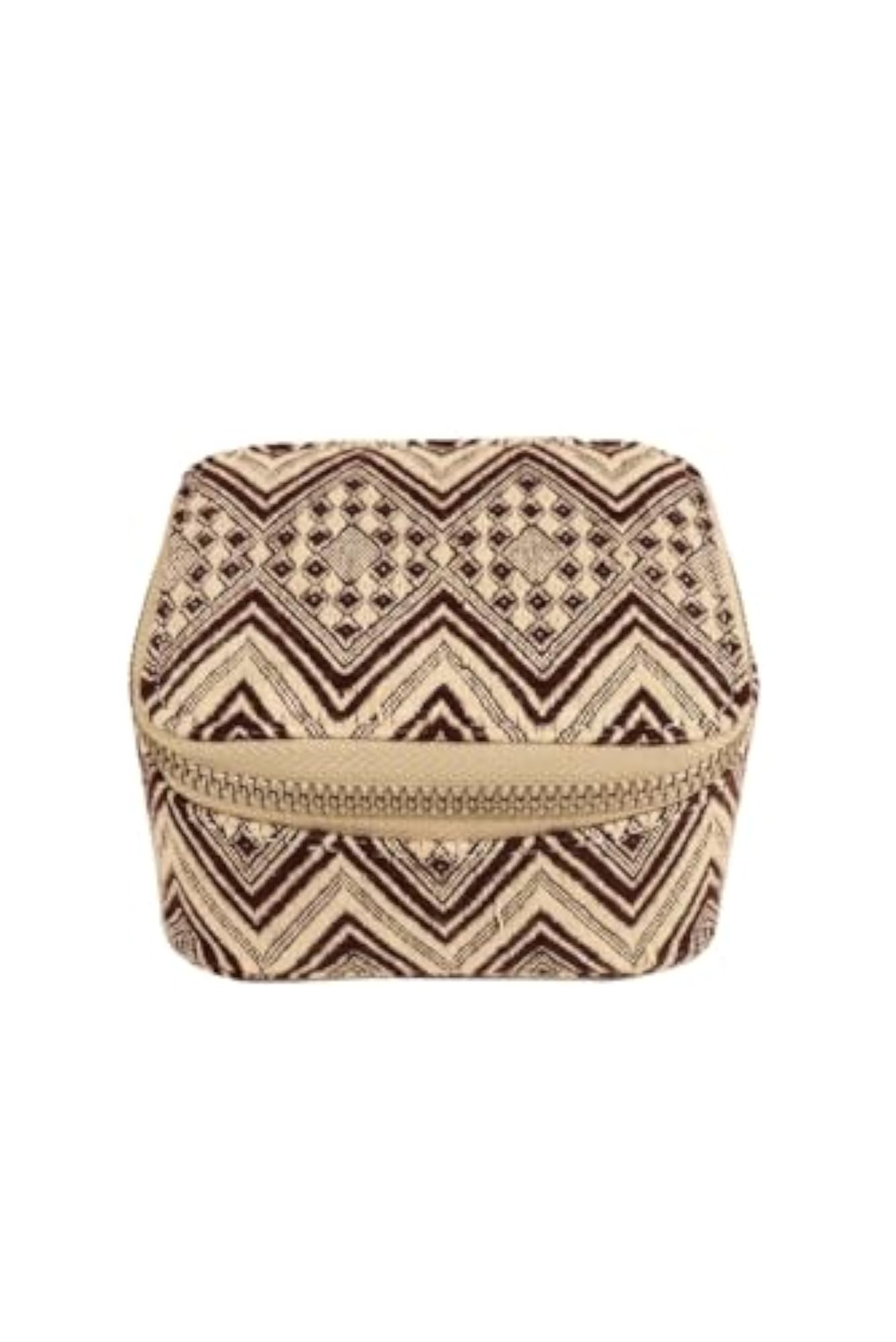 Square Handloom Jewellery Case, Brown Chevron