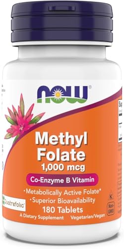 Now Supplements Methyl Folate 1 000 mcg Metabolically Active Folate Co-Enzyme B Vitamin 180 Tablets