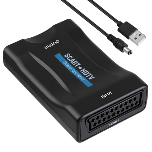xruc Adaptateur Péritel vers HDM avec Câble USB 720p/1080p, Convertisseur Peritel HDM pour TV Moniteur Projecteur, Scart Audio Vidéo HD Compatible avec PS3...