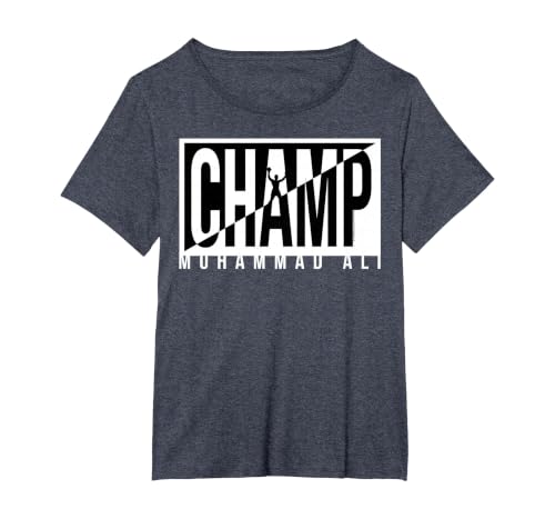 Muhammad Ali - Champ Black and White T-Shirt, Women's Plus, Heather Blue, 2X
