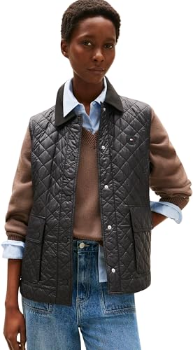 Tommy Hilfiger Chaleco Mujer Padded Nylon Slim Quilted Acolchado, Negro (Black), XL