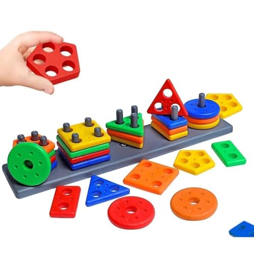 Image of NIBAR Baby Smart Activity Fun & Learning Blocks Geometrics, Educational & Learning Sorter Toys, Color Choose Stacking Game for Kids Baby, 1 2 3+ Year Activity Toys