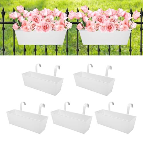 Image of 16 Inch Railing Planters Box Metal Hanging Flower Pot 5 Pcs