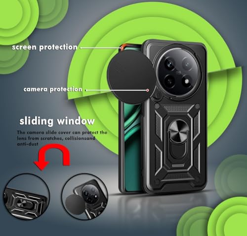 Image of Luxe Back Cover for Realme P2 Pro 5G | D10 Tough Armor | Sliding Camera Shield | 360 Protection | Kickstand Ring Holder | Military-Grade Shockproof Bumper