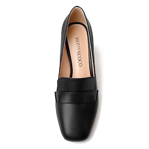 Image of MODENCOCO Womens Sexy Formal Matte Slip On Square Toe Work Block High Heel Loafers Shoes 3.5 Inch