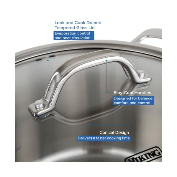 Viking culinary contemporary 3 ply stainless steel cookware set with glass lids 12 piece dishwasher oven safe works on all cooktops including induction  urban country home decor
