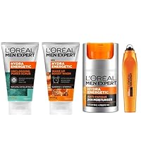L'Oréal Paris Men Expert, Hydra Energetic Skincare For Men, For Dry and Tired Skin, With Vitamin C, Routine Bundle - Face Scrub 100ml, Face Wash 100ml & Face Moisturiser 50ml & Eye-Roll On 10ml