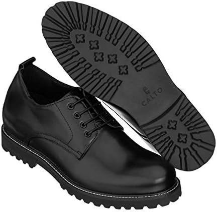 CALTO Men's Invisible Height Increasing Elevator Shoes - Black Leather Lace-up Low-top Work Boots - 3 Inches Taller - S9118- Size 8 D(M) US | Image 4