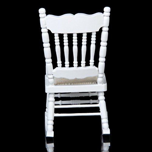 Dollhouse Wooden Chair, 1:12 Dollhouse Miniature Wooden Rocking Chair Model (White) - Thumbnail 6