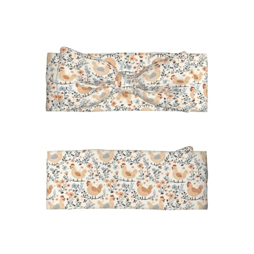 Floral Chicken Print Baby Girl Bows Headbands Baby Girls Newborn Headbands Infant Toddlers 0-6 Months2