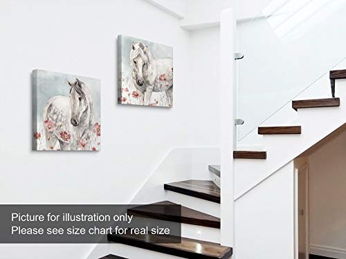 Niwo Art - Watercolor Horse And Flower, Horse Canvas Wall Art Home Decor,Stretched Ready To Hang #TOP3