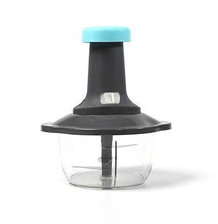 ATEVON Manual Food Chopper - Hand Push Vegetable Chopper, Cutter, Mixer Set with 3 Stainless Steel Blades