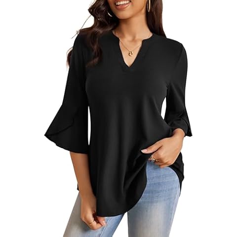a.Jesdani Women's Plus Size Tops 3/4 Sleeve V Neck Tunic Tops for Women Blouses Dressy Casual Black,3X-Large Cover