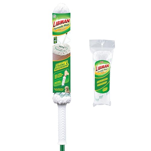 Libman Tornado Mop with 1 Refill | Self Wringing | Cotton Head | Twist Mop | Machine Washable | 2 Total Self Wring Mop Heads