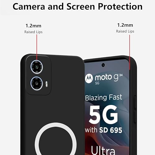 Image of SBMS Silicone Back Cover Case for Motorola G34 5G /Moto G45 | Soft Micro-Fibre Lining Inside | Magsafe Print On Back Side Camera Protection Bump | Shockproof Case For Moto G45 (Magsafe Print Big Black)