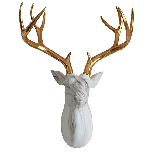 Deer Head Wall Hanging, Stag Head Sculpture Wall Decoration Solid Animal Trophy Statue,White #TOP10