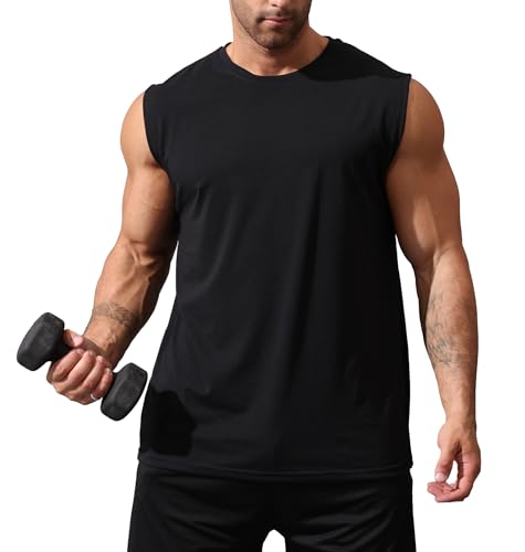 GYMLEADER Men's Muscle Tank Tops Fitness Sleeveless Cotton Shirt Men Gym Workout Shirts Black XXL
