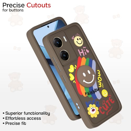 Image of Pikkme Back Cover for Vivo V29e 5G | Soft Silicone| Cute Rainbow Smile & 3D Cartoon Flower Design | Shockproof Raised Camera Protection Bumper Case (Brown)