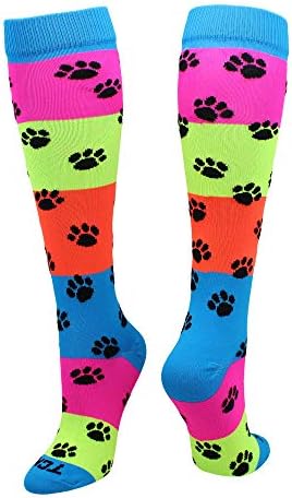TCK Krazisox - Fun Sport Socks for Kids & Youth Girls - Bright Neon Rainbow Socks with Leopard & Paw Prints image 5