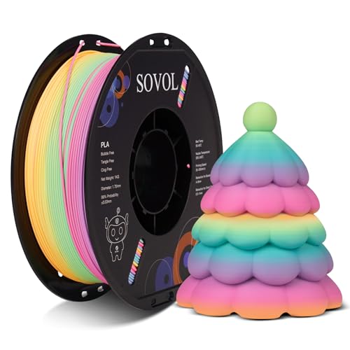 Sovol 3D Printer Matte Multicolored Fast Change Gradient Rainbow PLA 1kg (2.2 lbs) Spool 3D Printing Materials, Dimensional Accuracy +/- 0.03 mm, 1.75 mm, Matte Guava