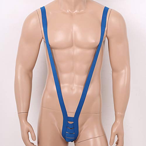 Agoky Mens Sexy Sling Shot Mankini Swimsuit Sexy Underwear Suspender One Piece Bodysuit Strap Thongs Blue One Size #TOP4
