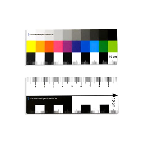 Sachverständigen-Zubehör 2er Set | Fotovergleichsmaßstab mit Kontrastfeldern | HOCHAUFLÖSEND Gutachter Ausrüstung | Lineal für Kfz Wertermittler | Messwerkzeuge für Immobilienbewertung (10 cm) Cover