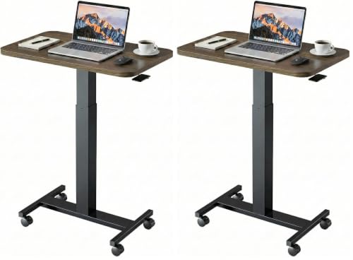Image of HUANUO Small Rolling Laptop Standing Desk, Height Adjustable Mobile T-Base Desk with Lockable Casters, Portable Sit-Stand Workstation for Bedside & Sofa, Walnut (Pack of 2)