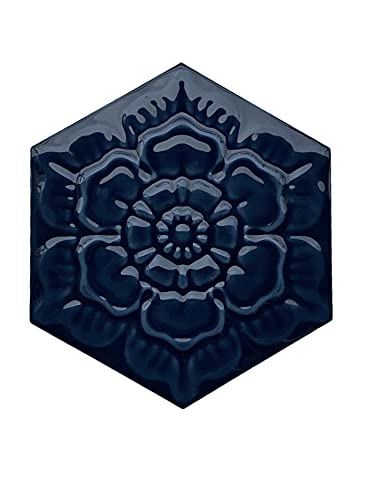 6" Firenze Blue Hexagon Porcelain Decorative Insert Wall Tile Embossed Textured 3 Dimensional Architectural (1) #TOP27
