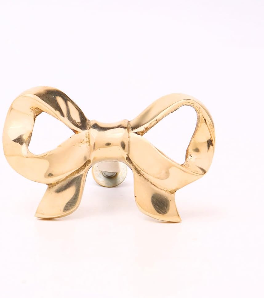 Indian Shelf 6 Piece Gold Premium Solid Brass Bow Modern Cabinet Handles Drawer Knobs Dresser Pulls Stylish Finish