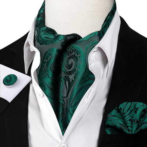 Image of DiBanGu 3PCS Ascot Ties for Men Wedding Jacquard Woven Silk Ascot Cravat for Men Cravat Tie and Pocket Square Set