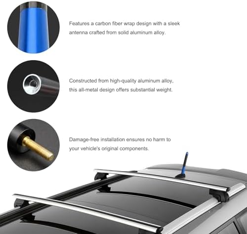 Car Short Antenna, 3.14 Inch Aluminum Alloy AM/FM Reception Antenna with Screws & Gaskets, Carbon Fiber Roof Mount Radio Antennae for Most Vehicles, Car Accessories (Blue) — 사진 6