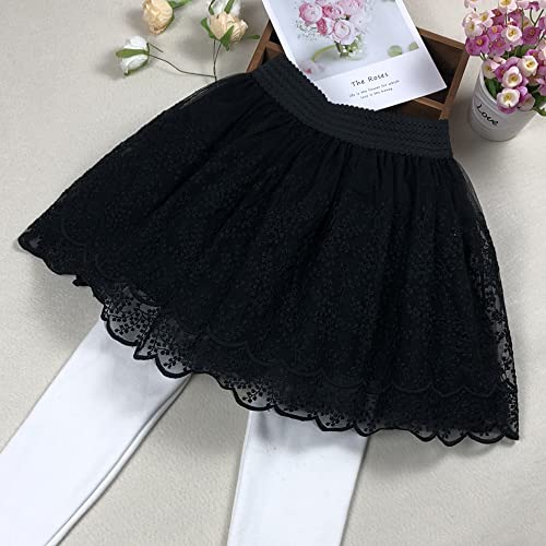 Kinder Mädchen Tuturock Spitzen Prinzessinrock Ballett Tütü Rock mit Breiter Elastischer Bund Mode Kurzer Rock mit Blumenstickerei - Schwarz Herstellergr. 130