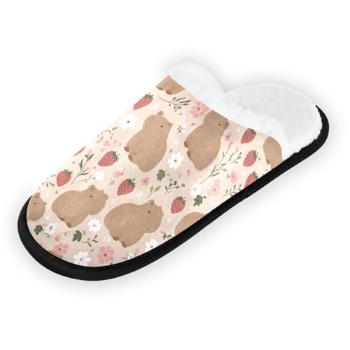Brown Strawberry Capibara Slippers For Women Men Soft Memory Foam Non-Slip Animal Winter Indoor House Shoes Travel Slipper2