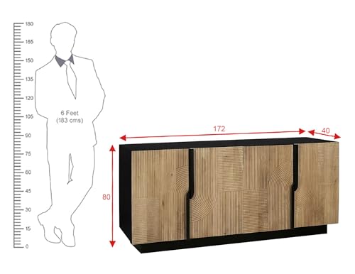 Image of The Attic Georgia Sideboard Large|Multipurpose Cabinet for Kitchen and Living Room Storage|Crockery Storage|Solid Mango Wood|Black + Natural Matte Finish