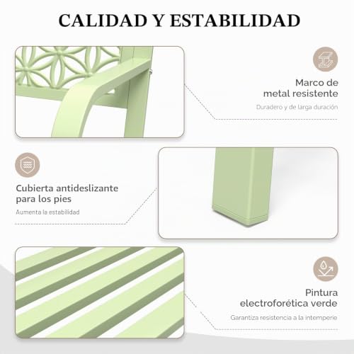 Banco de jardín de metal verde Bonnlo retro para exterior 5