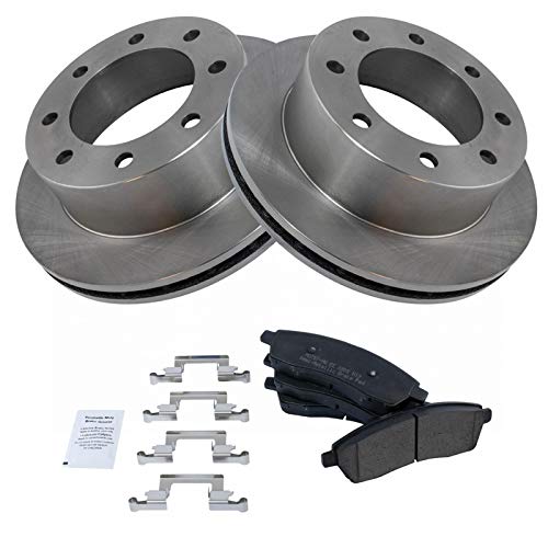 Image of TRQ Rear Brake Pad and Rotor Set Semi Metallic Solid Rotors | For 2000-2005 Ford Excursion 1999-2004 F-250 Super Duty 1999-2004 F-350 Super Duty