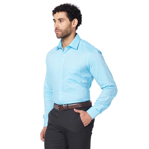 Image of Raymond Men Pure Cotton Slim Fit Structure Pattern Semi Cut Away Collar Formal Shirt