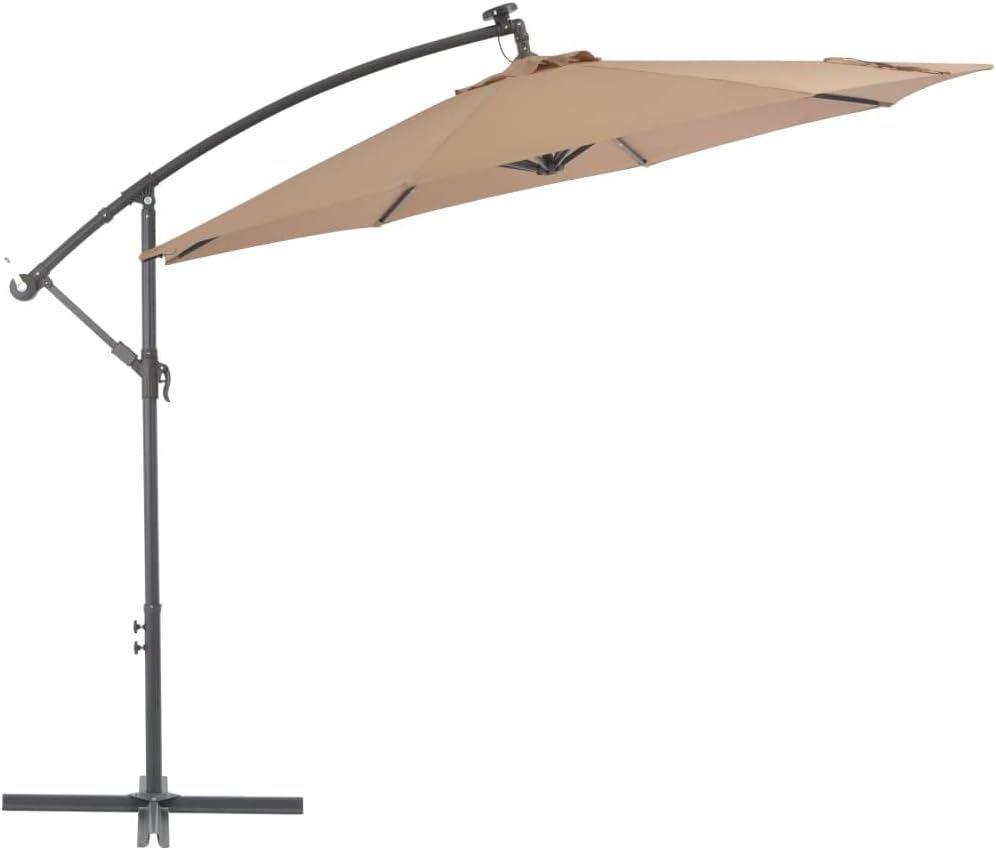 vidaXL Cantilever Umbrella with LED Lights and Steel Pole 118.1" Taupe