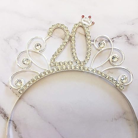 Silver 20th Birthday Headband Tiara Headband for Girls Women,Happy 20th Birthday Party Hair Accessories for Party Dress - Image 3